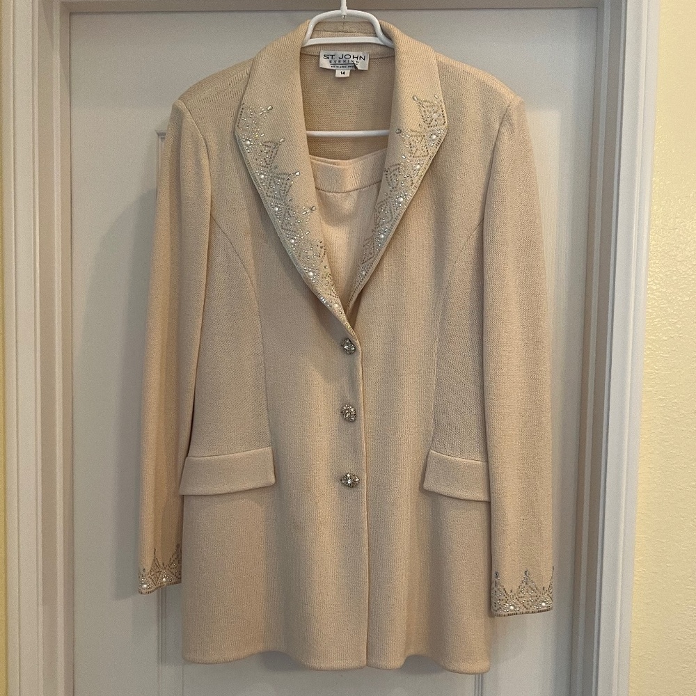 St John Cream 2 Piece Suit with Crystal and Pearls